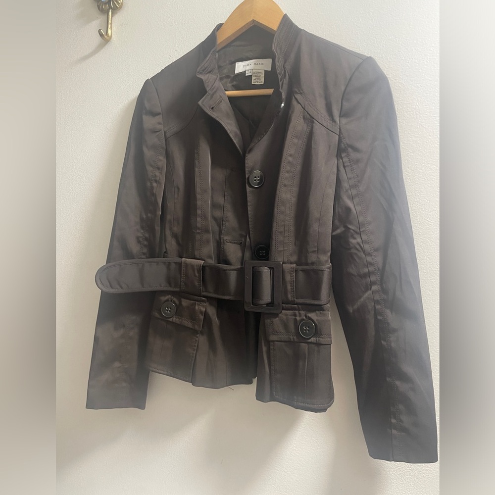 Zara Women's Dark Brown Belted Blazer Jacket